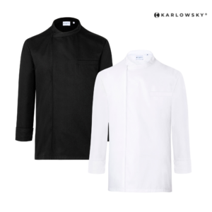 Pitkähihainen kokintakki musta ja valkoinen